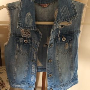 Distressed sleeveless jean jacket Highway Jeans
